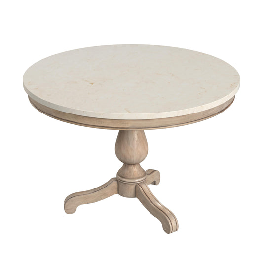 Danielle 44" Round Pedestal Marble top Dining Table in Tan/Beige  5644415