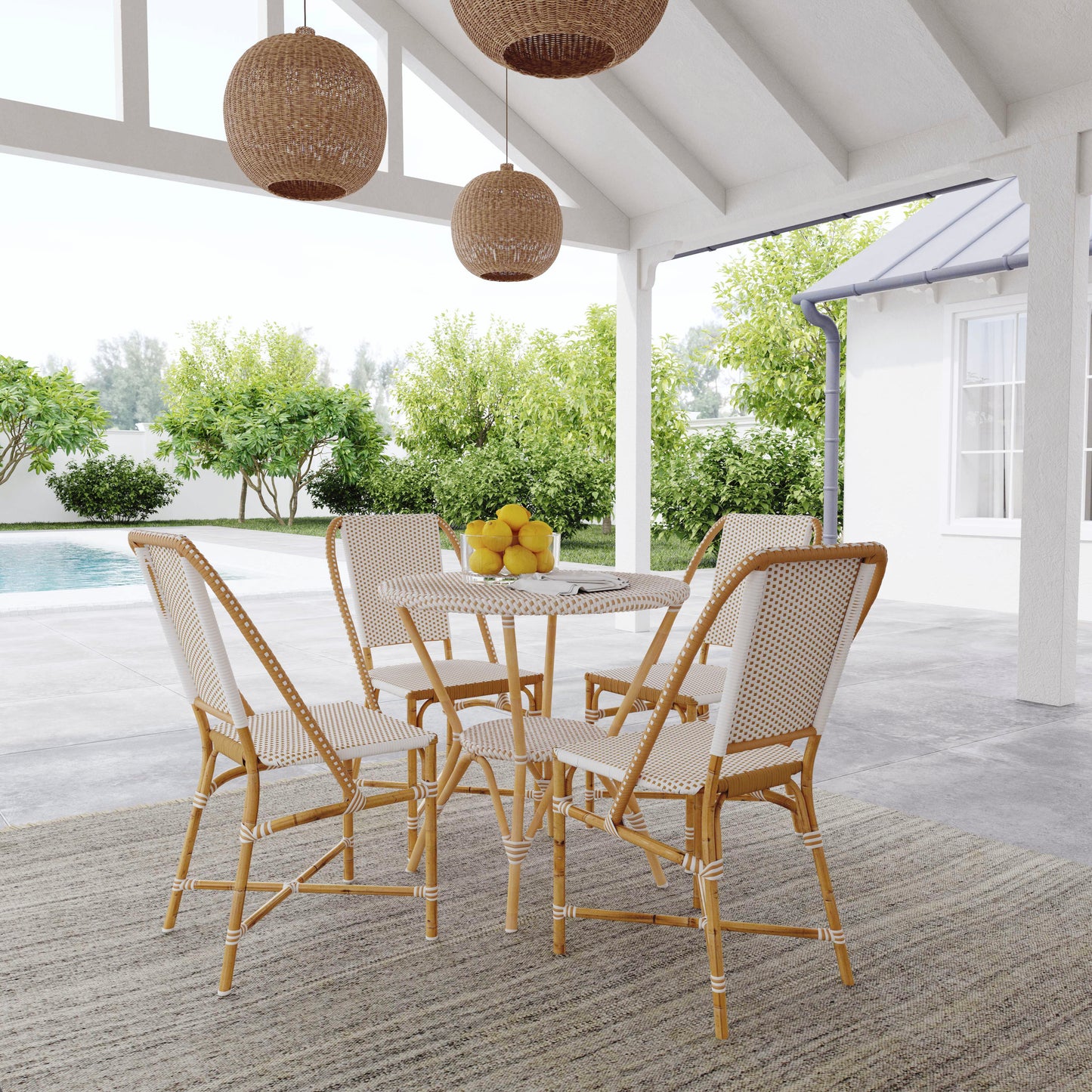 Tobias Outdoor Rattan Dining Chair in Beige and White  5647433