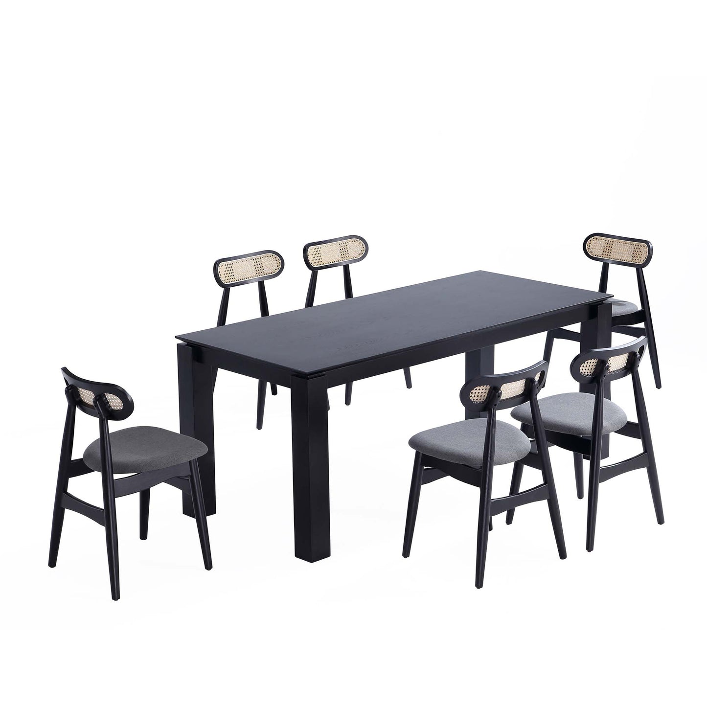 Manhattan Comfort 7-Piece Rockaway Modern 70.86 Solid Wood Dining Set with Dining Chairs