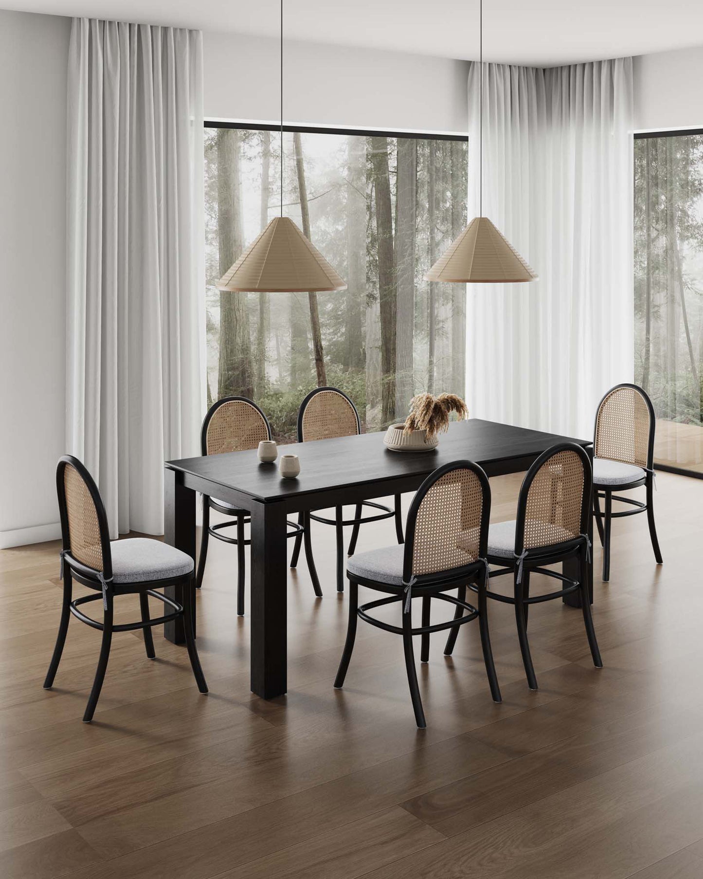 Manhattan Comfort 7-Piece Rockaway Modern 70.86 Solid Wood Dining Set with Dining Chairs