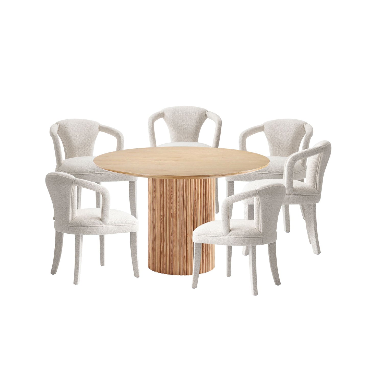 Manhattan Comfort 7-Piece Hathaway Modern 59.05 Solid Wood Round Dining Set with Upholstered Chairs