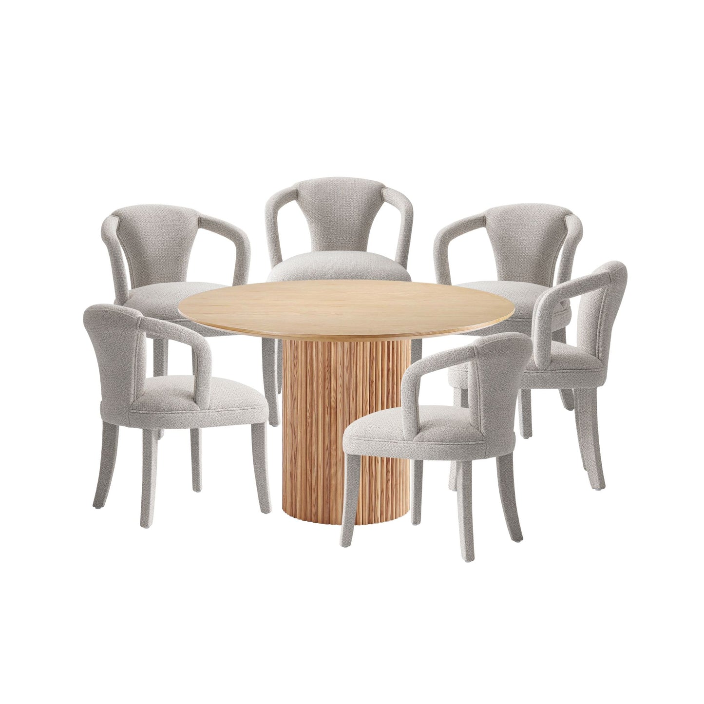 Manhattan Comfort 7-Piece Hathaway Modern 59.05 Solid Wood Round Dining Set with Upholstered Chairs