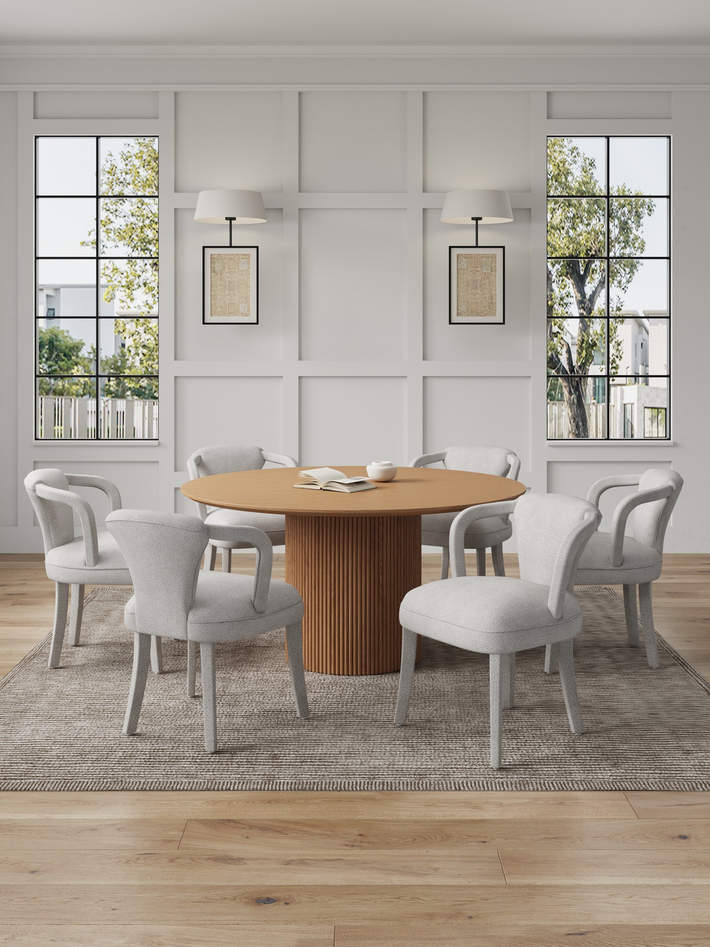 Manhattan Comfort 7-Piece Hathaway Modern 59.05 Solid Wood Round Dining Set with Upholstered Chairs