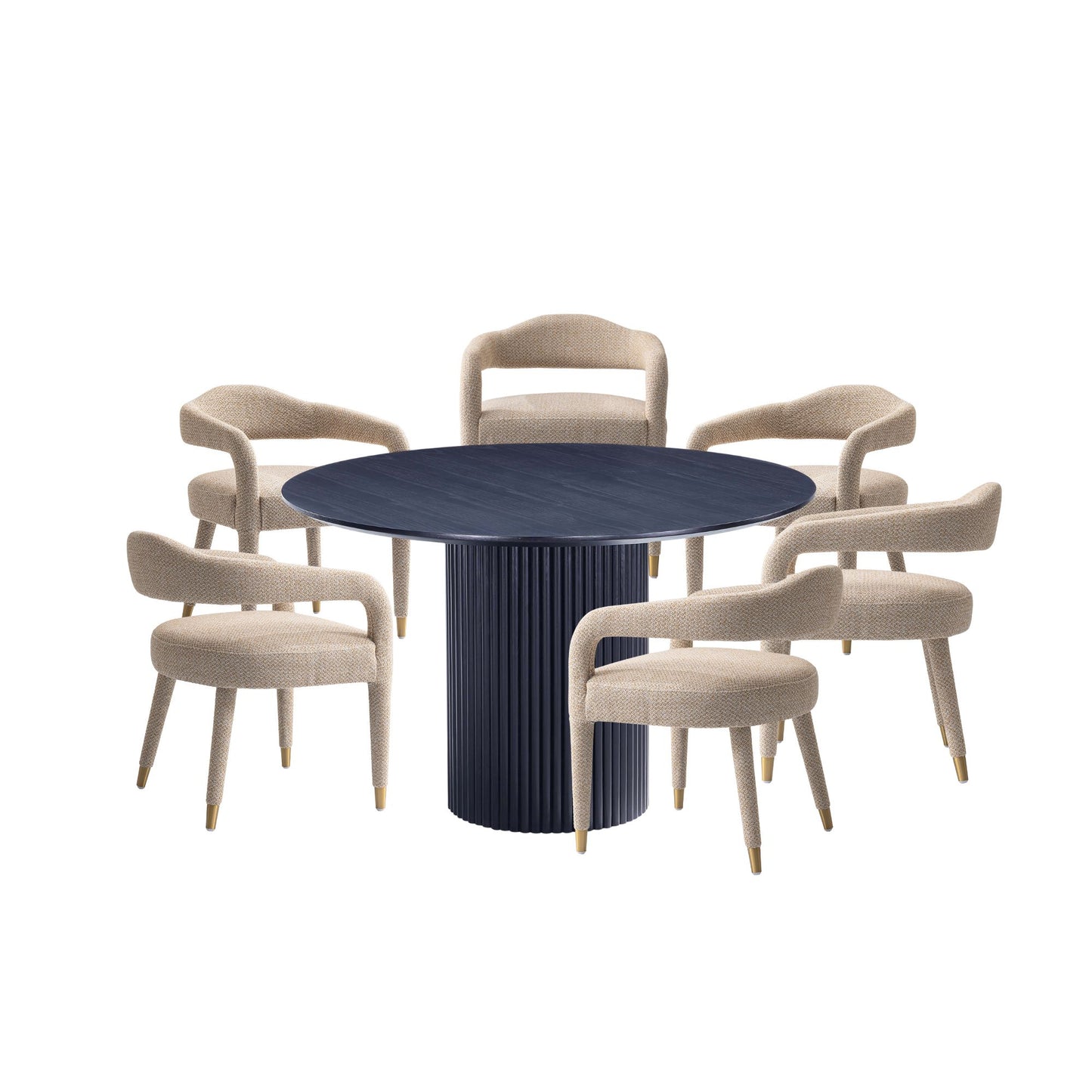 Manhattan Comfort 7-Piece Hathaway Modern Solid Wood Round Dining Set with Upholstered Chairs