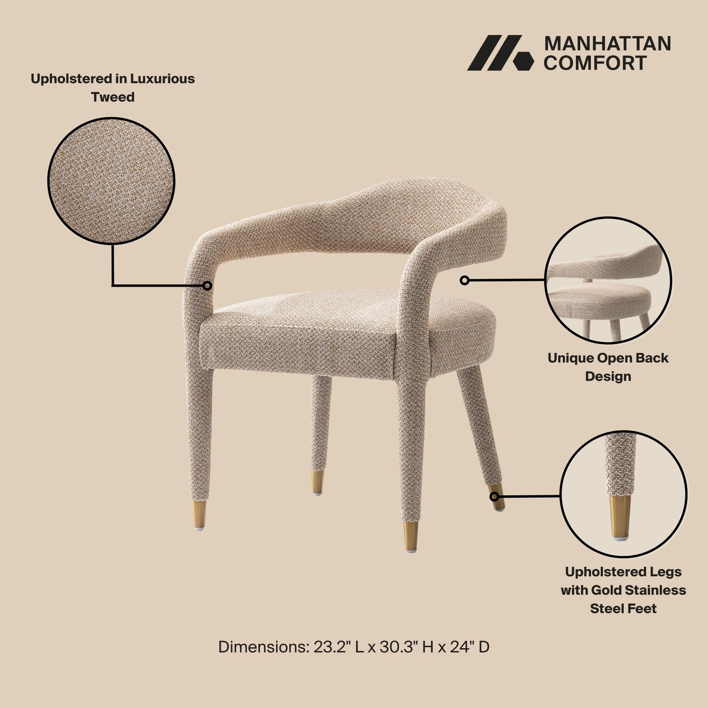 Manhattan Comfort 7-Piece Hathaway Modern Solid Wood Round Dining Set with Upholstered Chairs