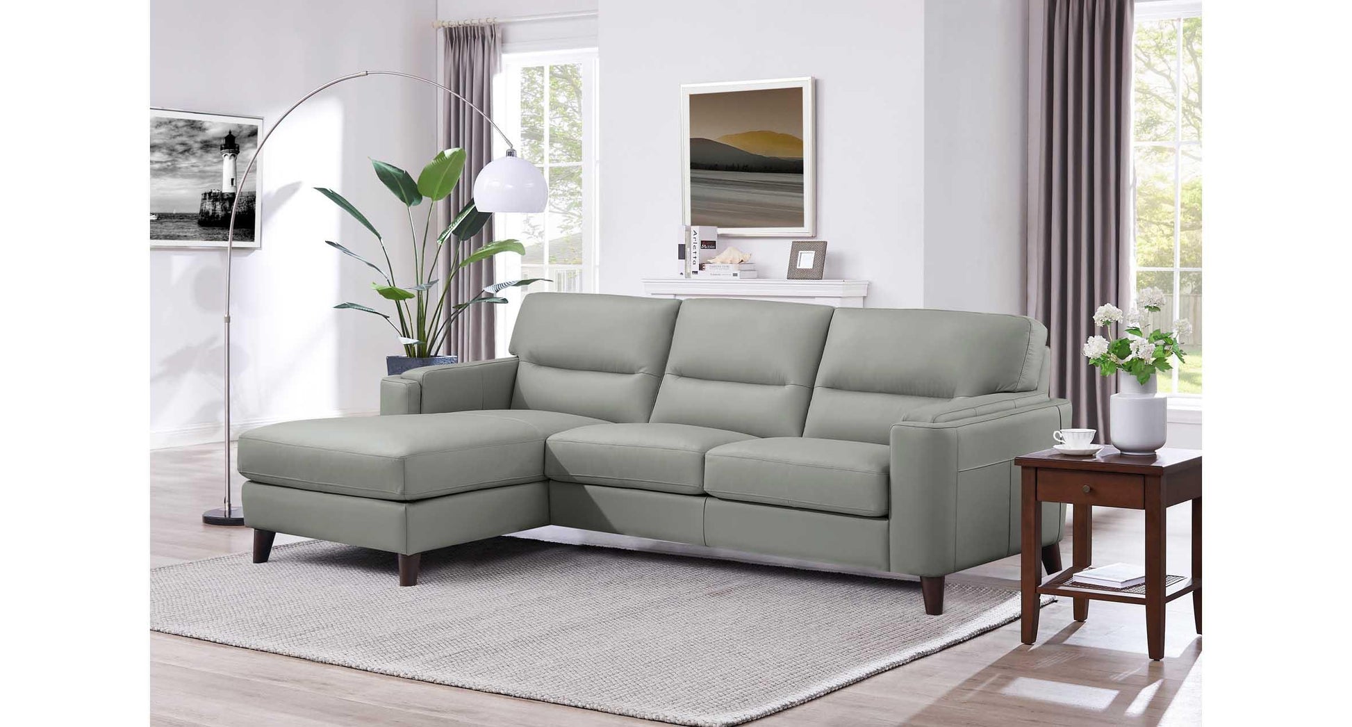 Elm Leather Sectional, Silver Gray - Hydeline USA