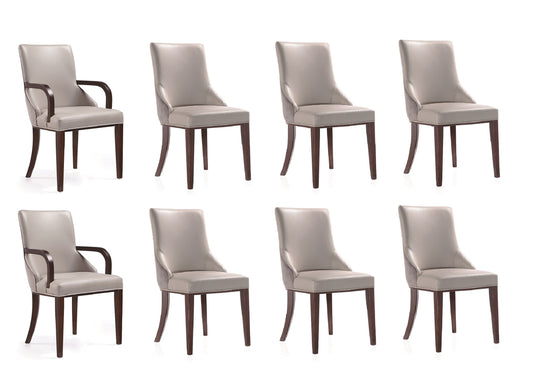 Manhattan Comfort Shubert 8-Piece Modern Faux Leather and Velvet Dining Chair Set in Light Grey 8-DC055AR-LG