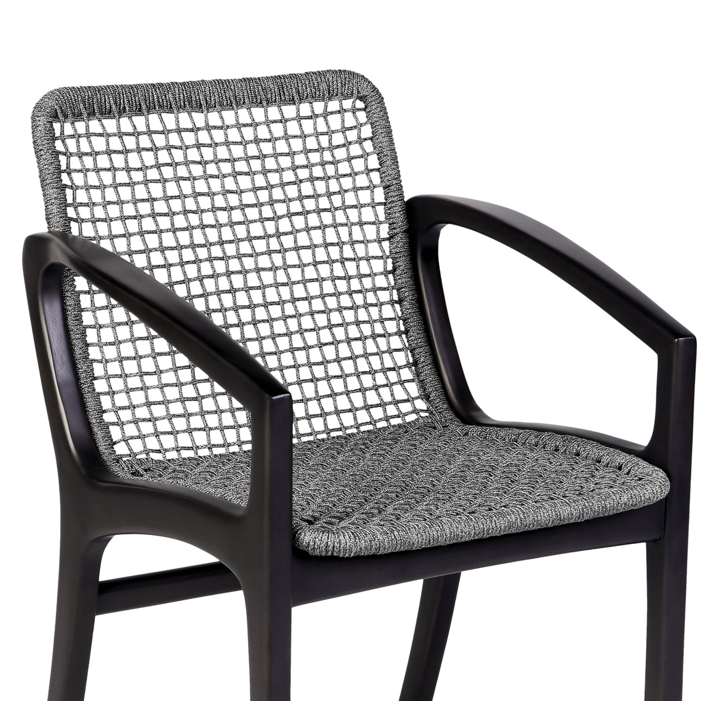 Brighton Outdoor Patio Dining Chair in Dark Eucalyptus Wood and Gray Rope