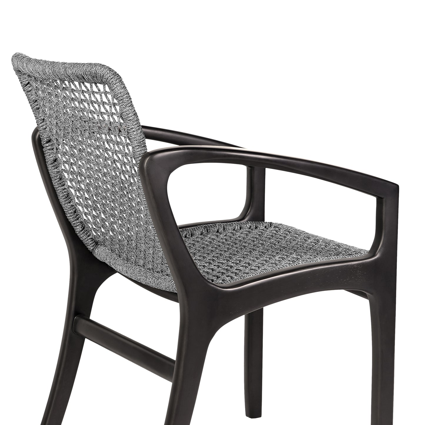 Brighton Outdoor Patio Dining Chair in Dark Eucalyptus Wood and Gray Rope