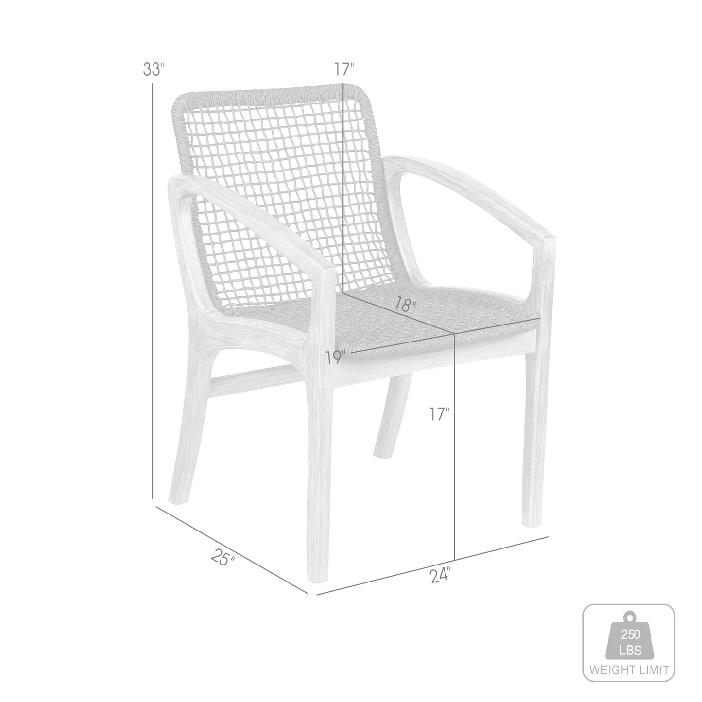 Brighton Outdoor Patio Dining Chair in Dark Eucalyptus Wood and Gray Rope