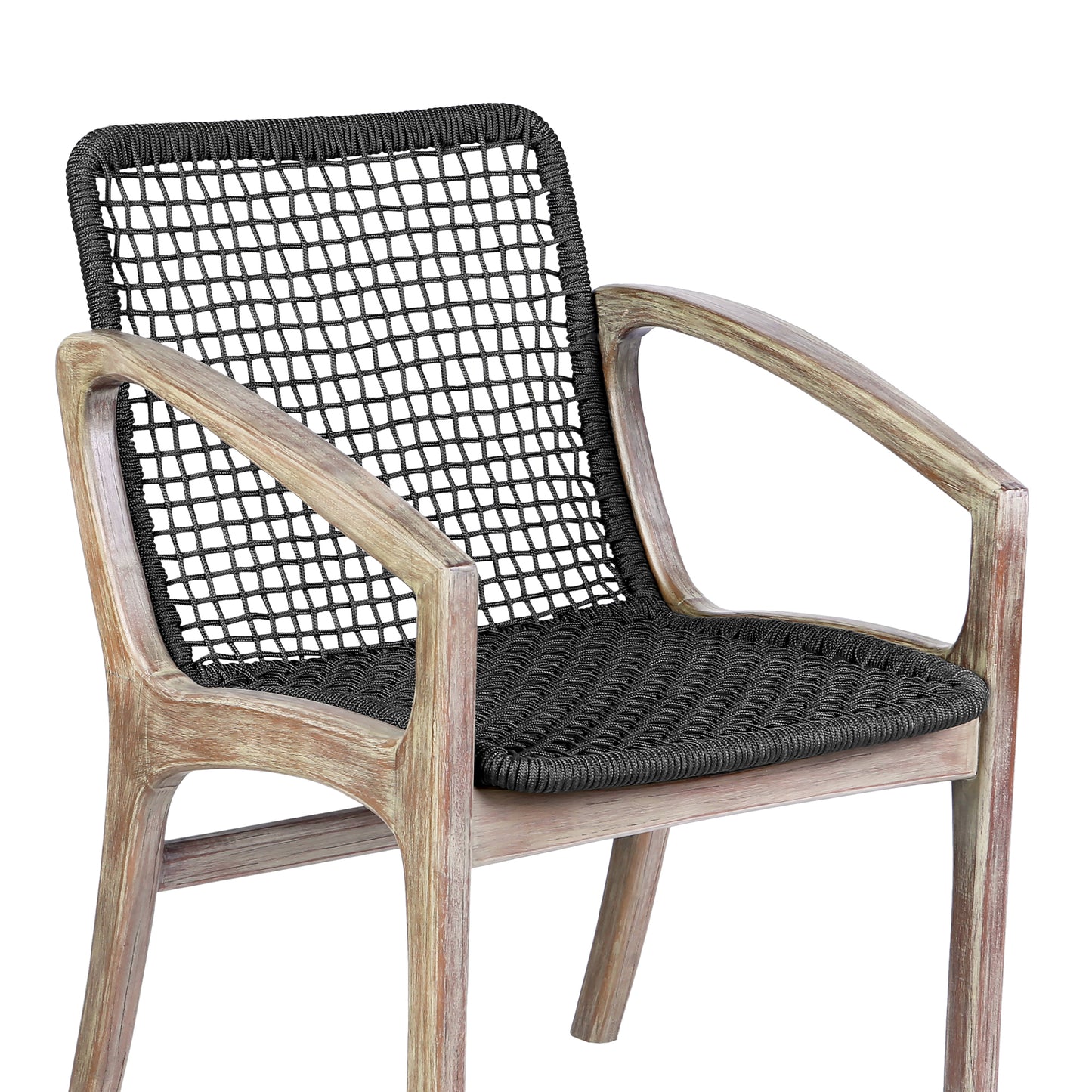 Brighton Outdoor Patio Dining Chair in Light Eucalyptus Wood and Charcoal Rope