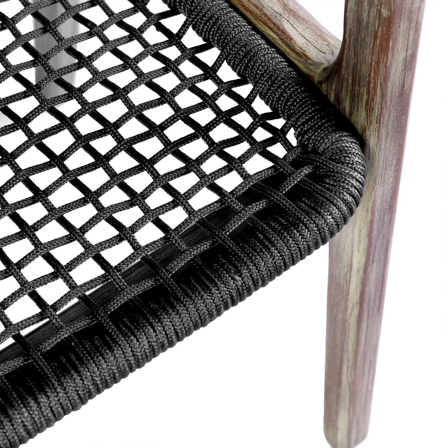 Brighton Outdoor Patio Dining Chair in Light Eucalyptus Wood and Charcoal Rope