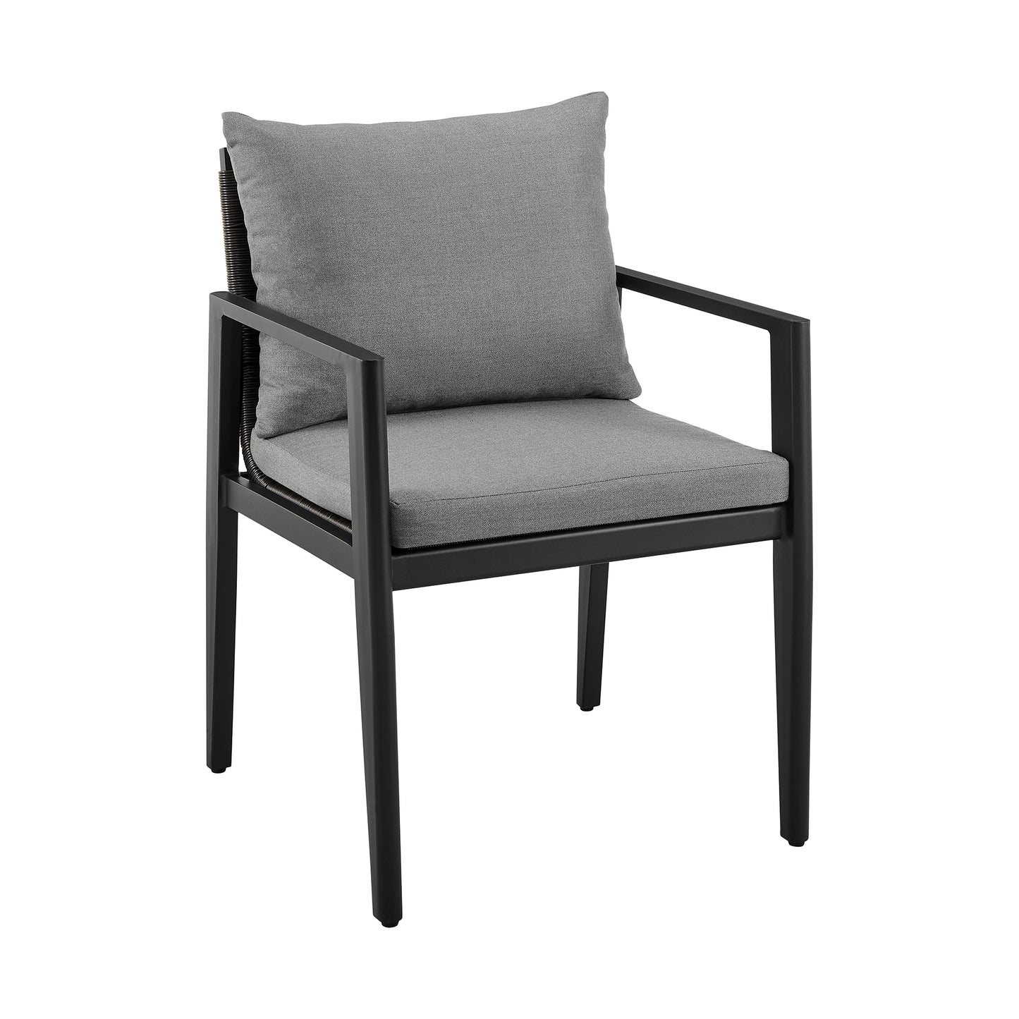 Grand Outdoor Patio Dining Chairs with Arms in Aluminum with Gray Cushions - Set of 2