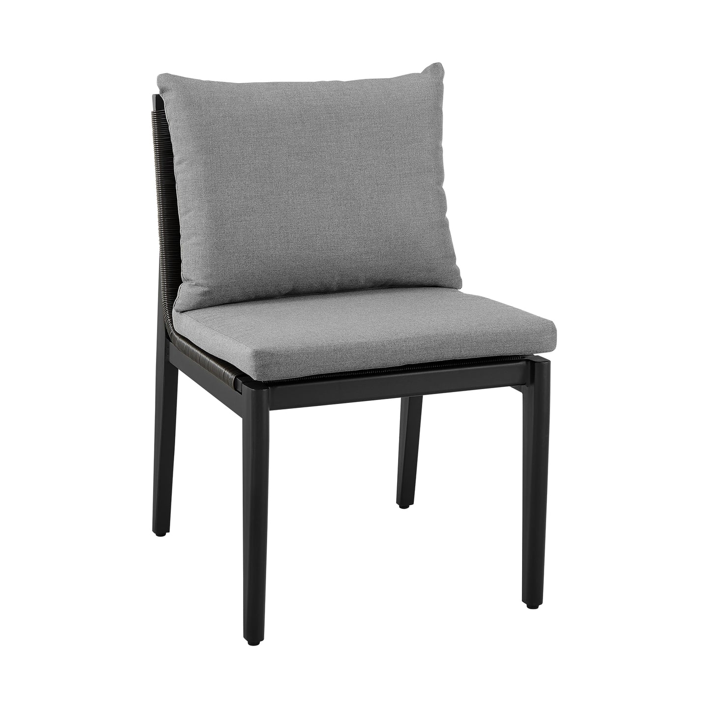 Grand Outdoor Patio Dining Chairs in Aluminum with Gray Cushions - Set of 2