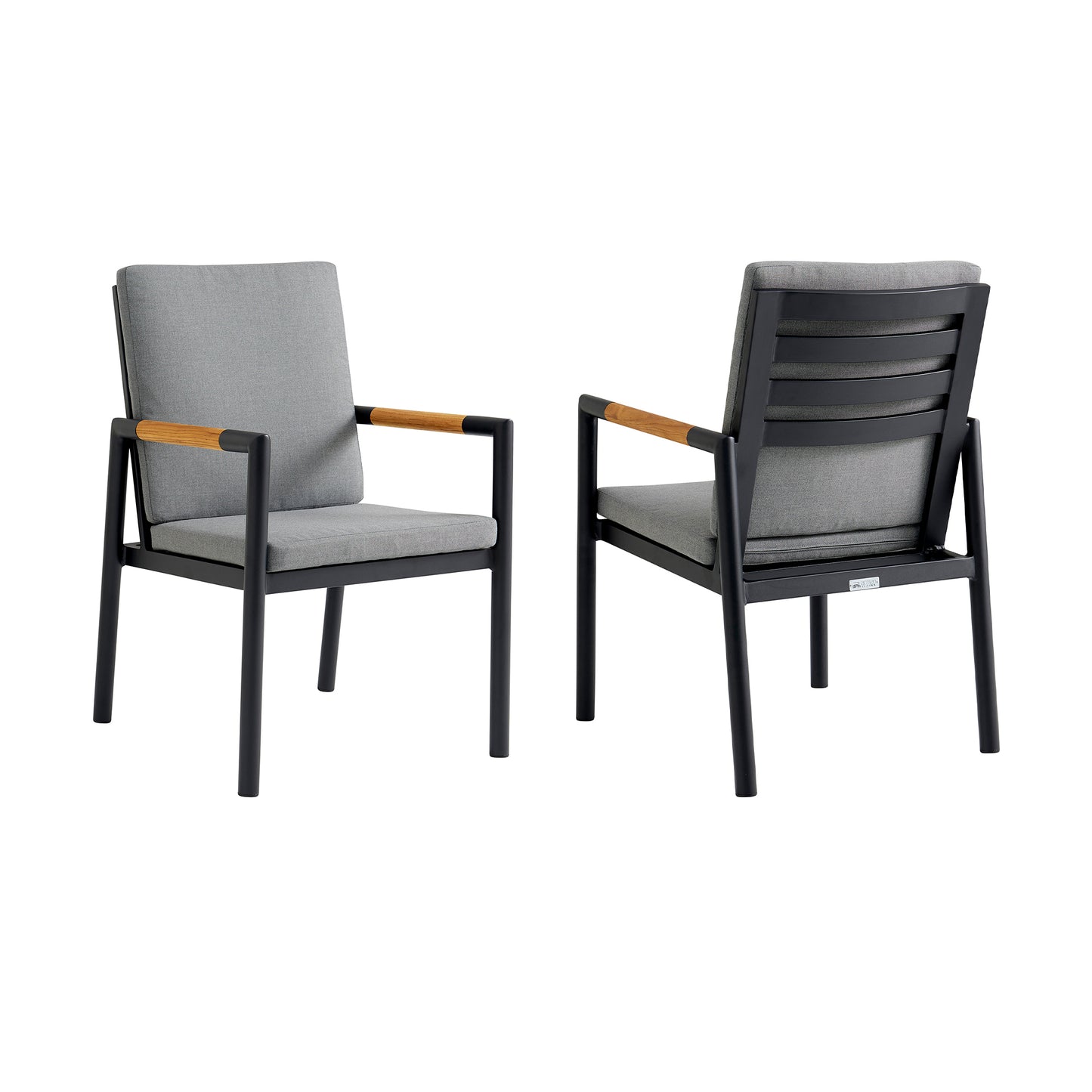 Royal Black Aluminum and Teak Outdoor Dining Chair with Dark Gray Fabric - Set of 2