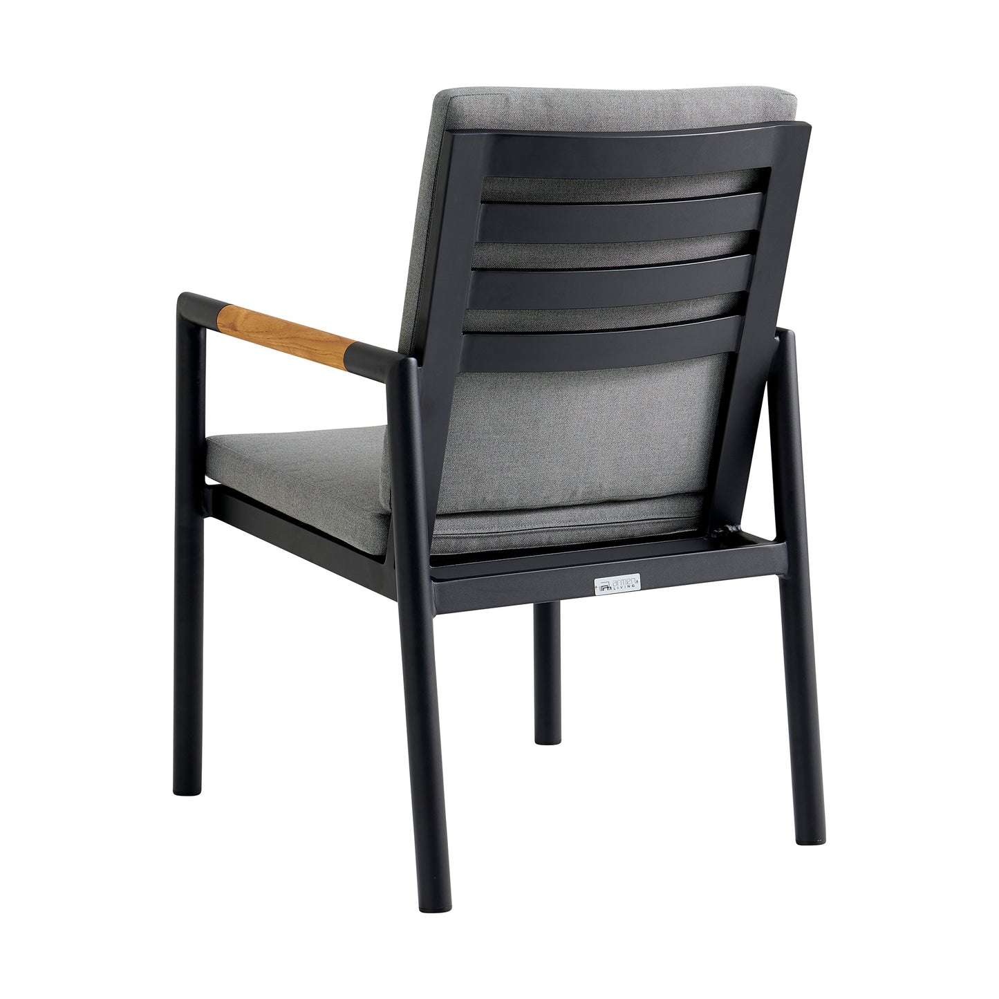 Royal Black Aluminum and Teak Outdoor Dining Chair with Dark Gray Fabric - Set of 2