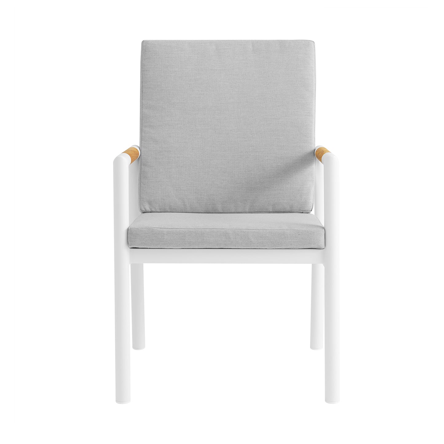 Royal White Aluminum and Teak Outdoor Dining Chair with Light Gray Fabric - Set of 2