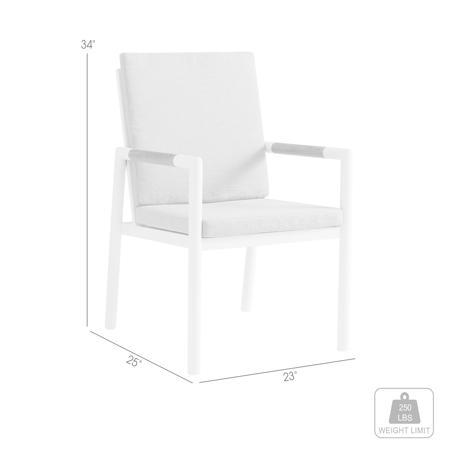 Royal White Aluminum and Teak Outdoor Dining Chair with Light Gray Fabric - Set of 2