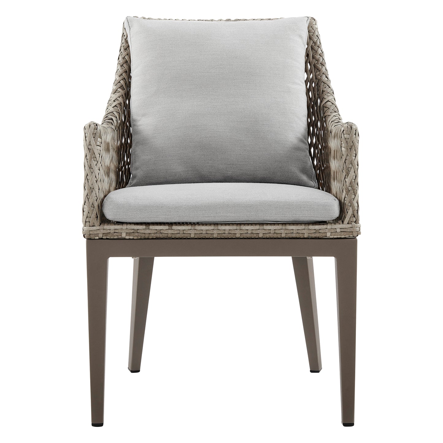 Silvana Outdoor Wicker and Aluminum Gray Dining Chair with Beige Cushions - Set of 2