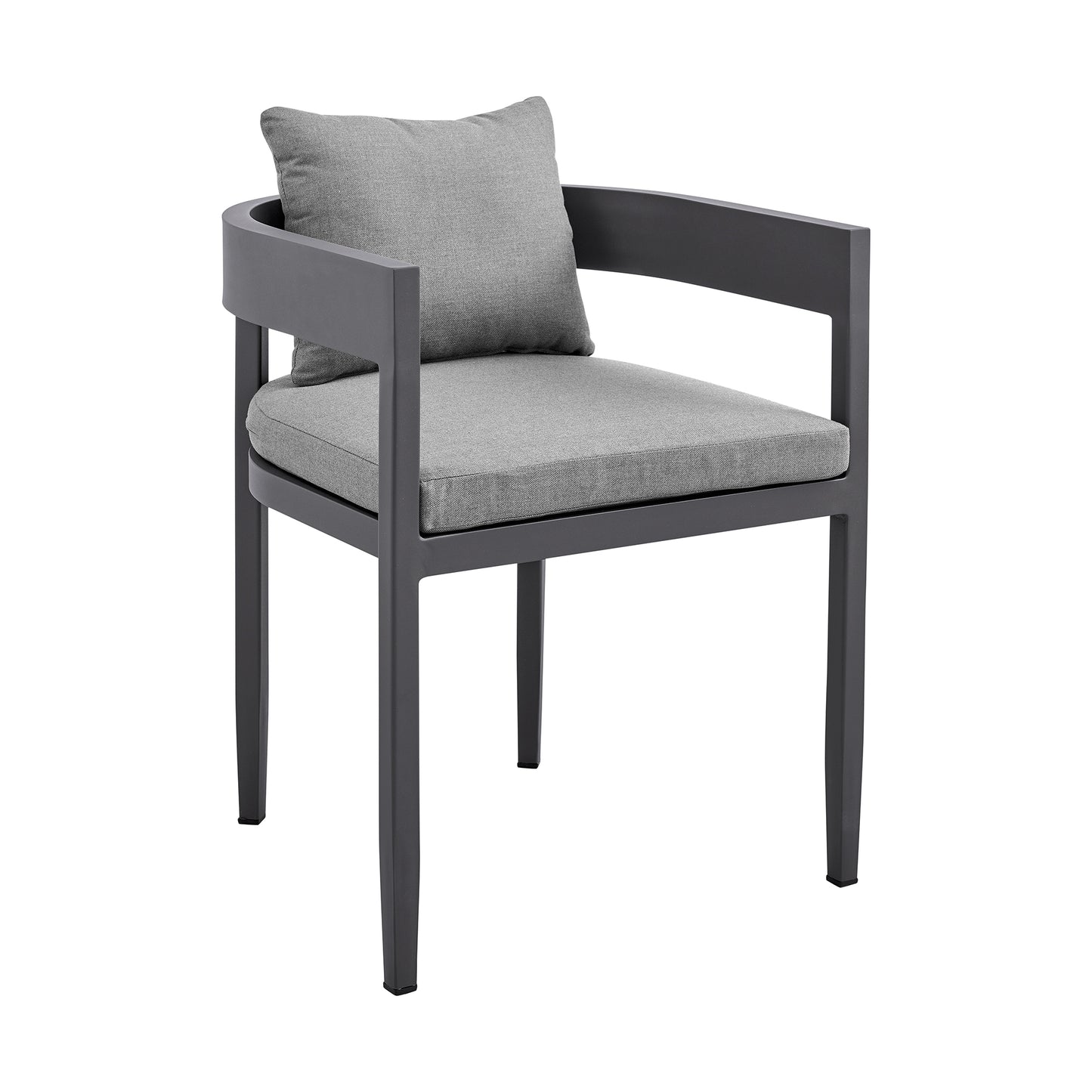 Argiope Outdoor Patio Dining Chairs in Aluminum with Gray Cushions - Set of 2