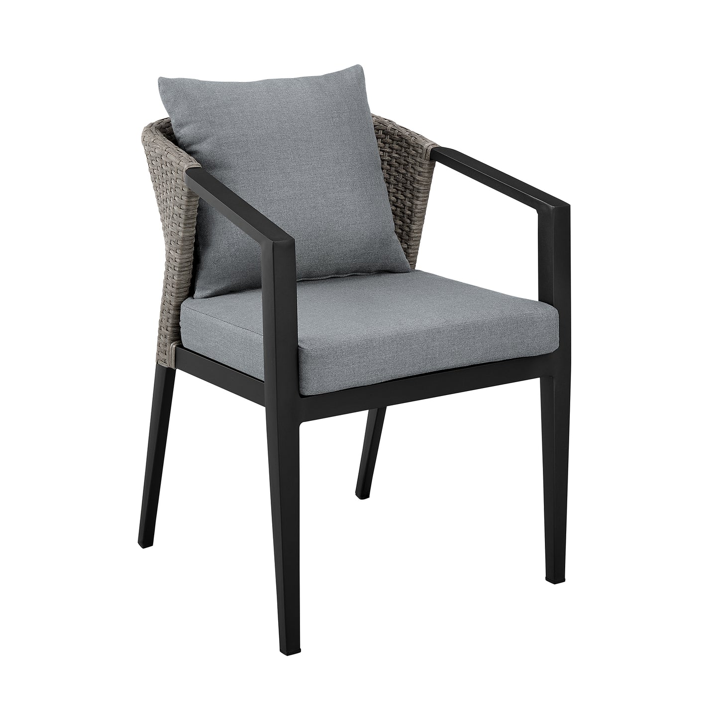 Aileen Outdoor Patio Dining Chairs in Aluminum and Wicker with Gray Cushions - Set of 2