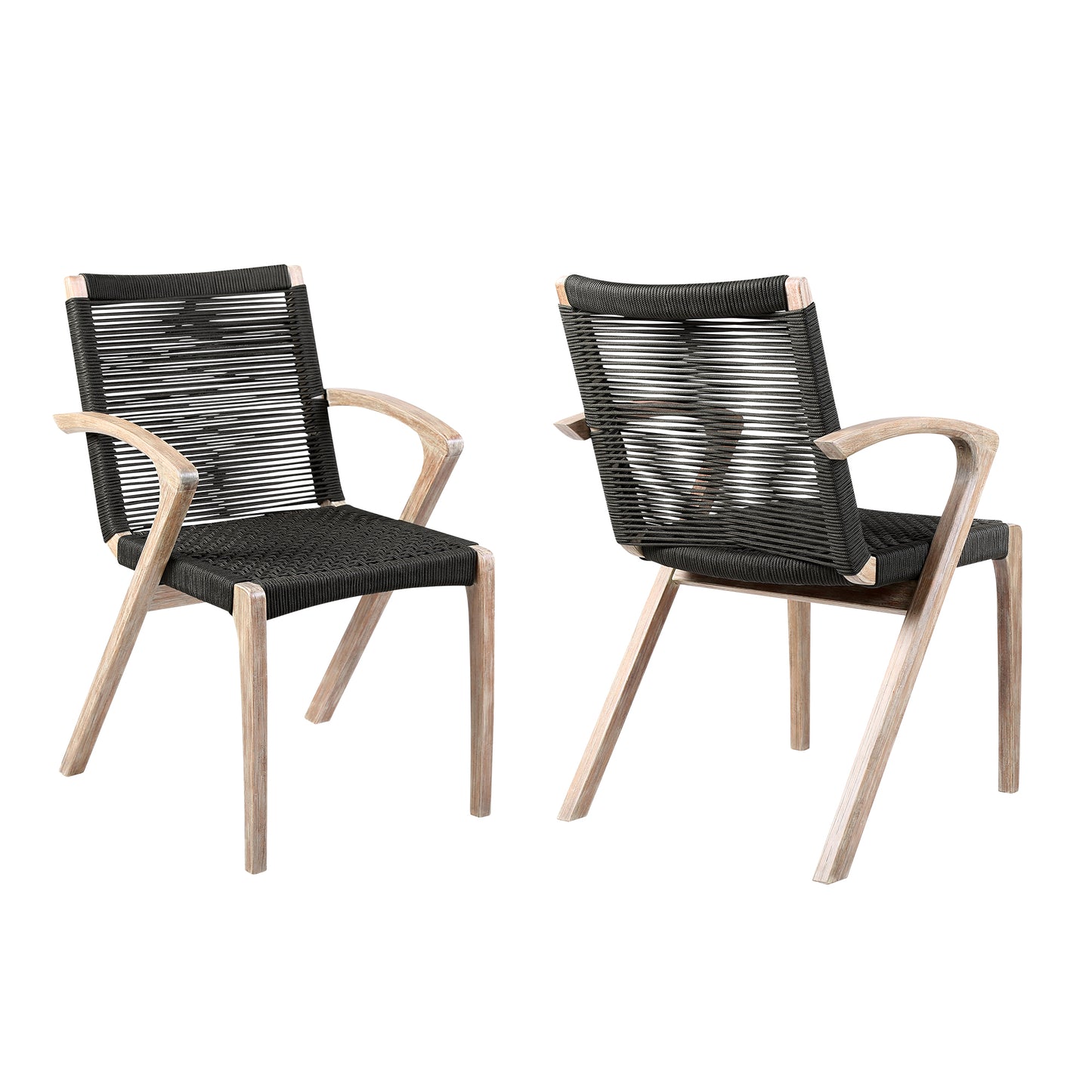 Nabila Outdoor Light Eucalyptus Wood and Charcoal Rope Dining Chairs - Set of 2