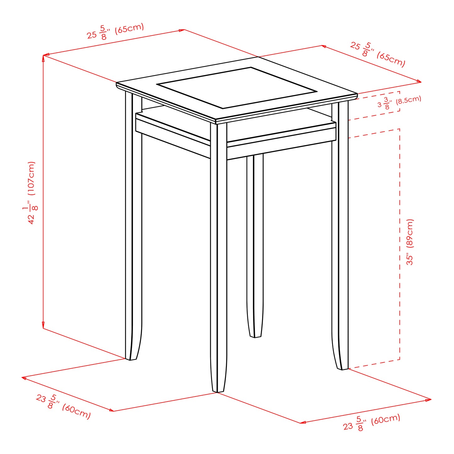 Halo High Table with Glass Display Shelf, Walnut