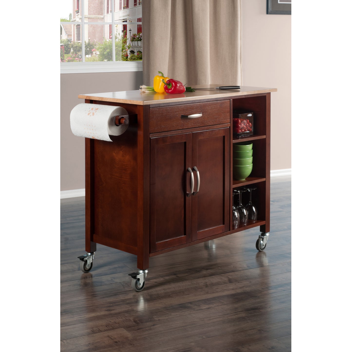 Mabel Utility Kitchen Cart, Walnut and Natural