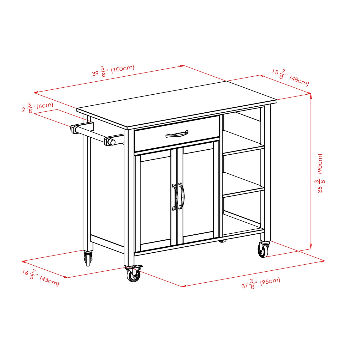 Mabel Utility Kitchen Cart, Walnut and Natural