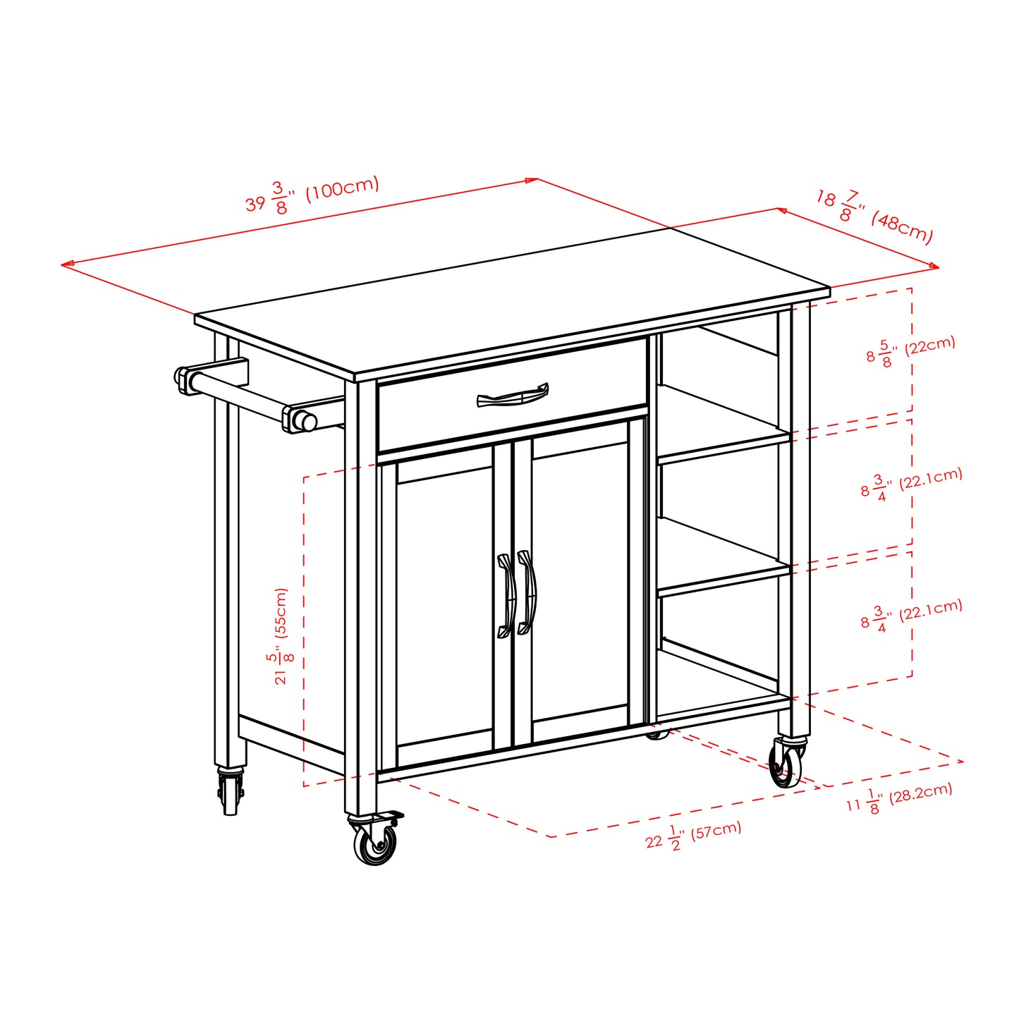 Mabel Utility Kitchen Cart, Walnut and Natural