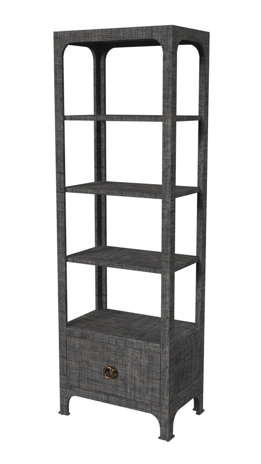 Chatham One Drawer 3 Shelf Natural Raffia  Etagere Bookcase in Gray  9745420