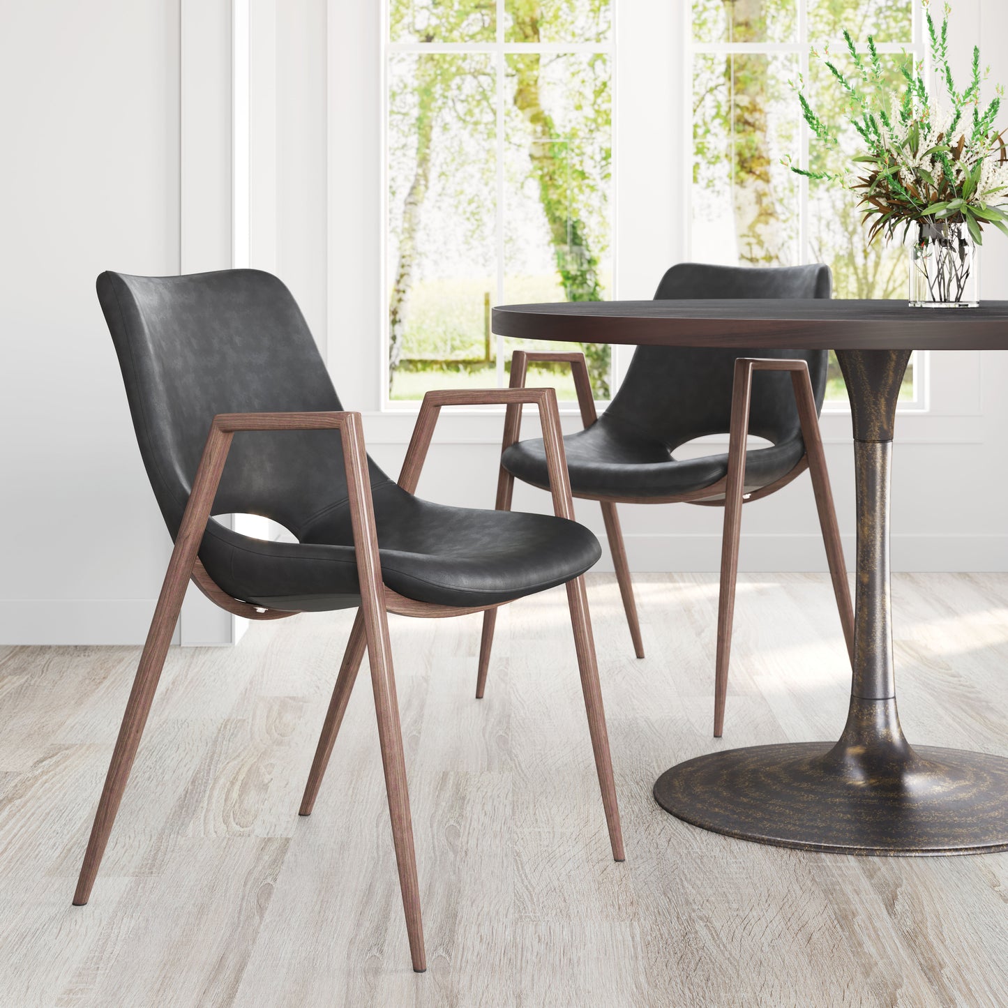 Desi Dining Chair (Set of 2) Black & Walnut