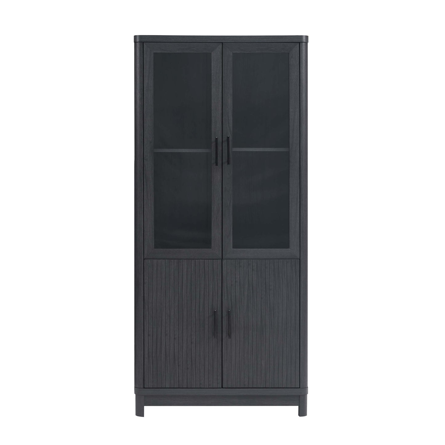 Manhattan Comfort Mid Century- Modern Jodie Bookcase with Adjustable Shelves and Tempered Glass Doors in Charcoal Grey BC001-GY