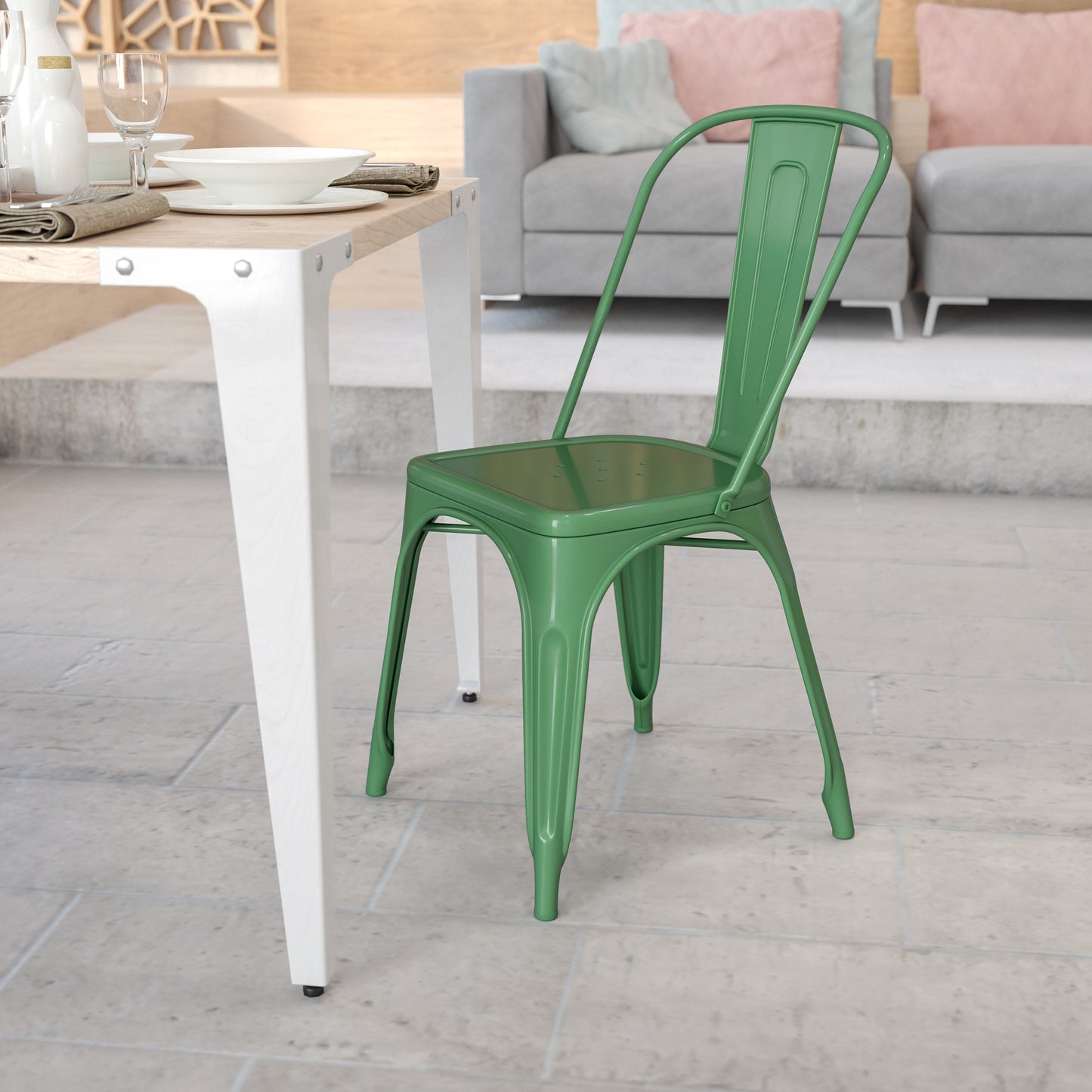 Stackable Metal Dining Chair for Indoor or Outdoor Use