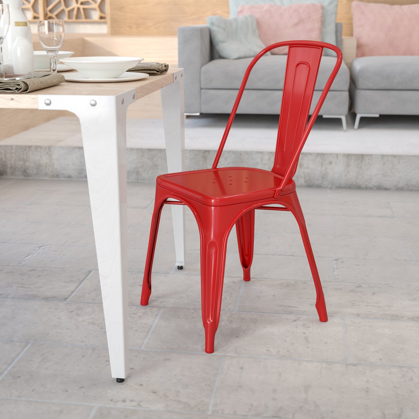 Stackable Metal Dining Chair for Indoor or Outdoor Use