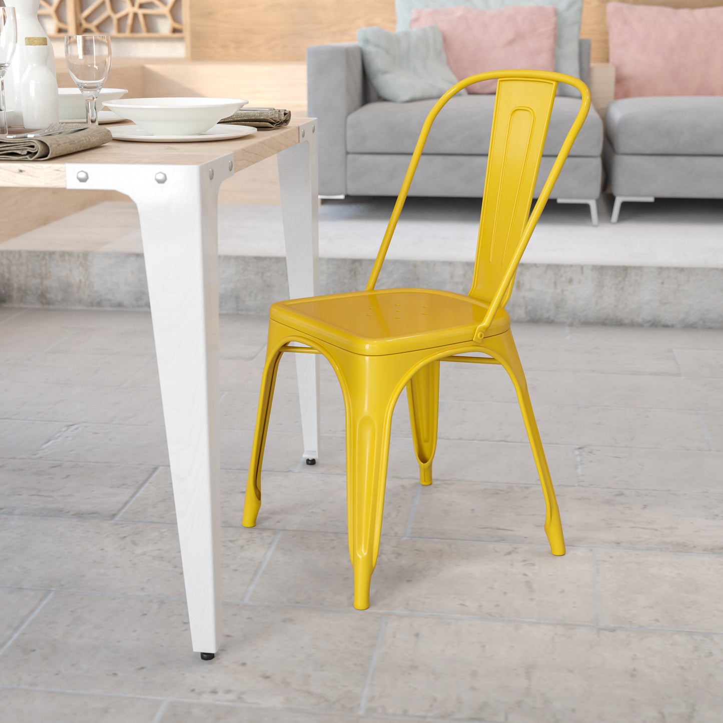 Stackable Metal Dining Chair for Indoor or Outdoor Use