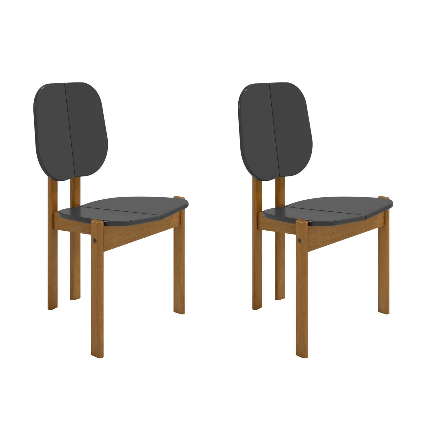 Manhattan Comfort Mid-Century Modern Gales Dining Chair with Solid Wood Legs in Black - Set of 2 DC-83938-BK