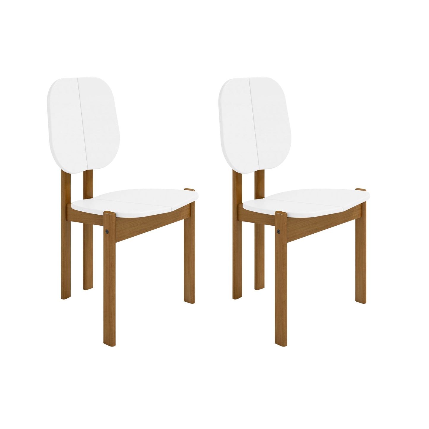 Manhattan Comfort Mid-Century Modern Gales Dining Chair with Solid Wood Legs in White - Set of 2 DC-83938-WH