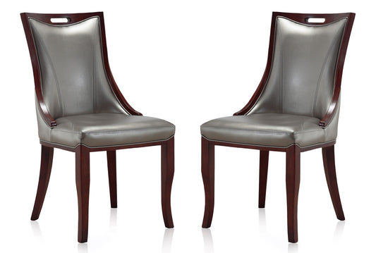 Manhattan Comfort Emperor Silver and Walnut Faux Leather Dining Chair (Set of Two) DC002-SV