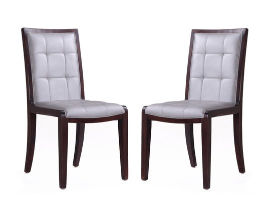 Manhattan Comfort Executor Silver and Walnut Faux Leather Dining Chairs (Set of Two) DC003-SV