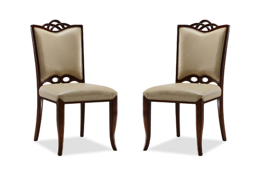 Manhattan Comfort Regent Cream and Walnut Faux Leather Dining Chair (Set of Two) DC005-CR