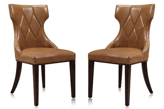 Manhattan Comfort Reine Saddle and Walnut Faux Leather Dining Chair (Set of Two) DC007-SA