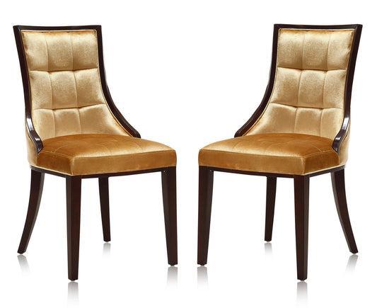 Manhattan Comfort Fifth Avenue Antique Gold and Walnut Velvet Dining Chair (Set of Two) DC008-AG