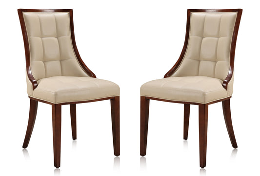 Manhattan Comfort Fifth Avenue Cream and Walnut Faux Leather Dining Chair (Set of Two) DC008-CR