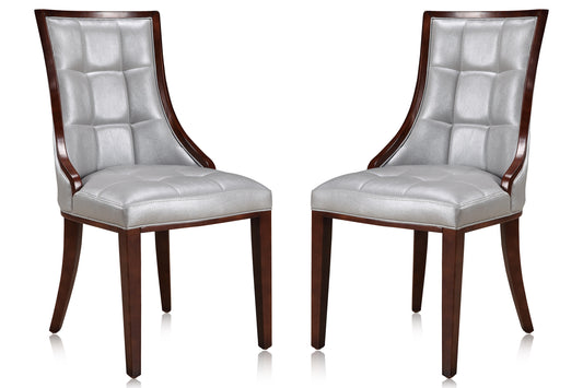 Manhattan Comfort Fifth Avenue Silver and Walnut Faux Leather Dining Chair (Set of Two) DC008-SV