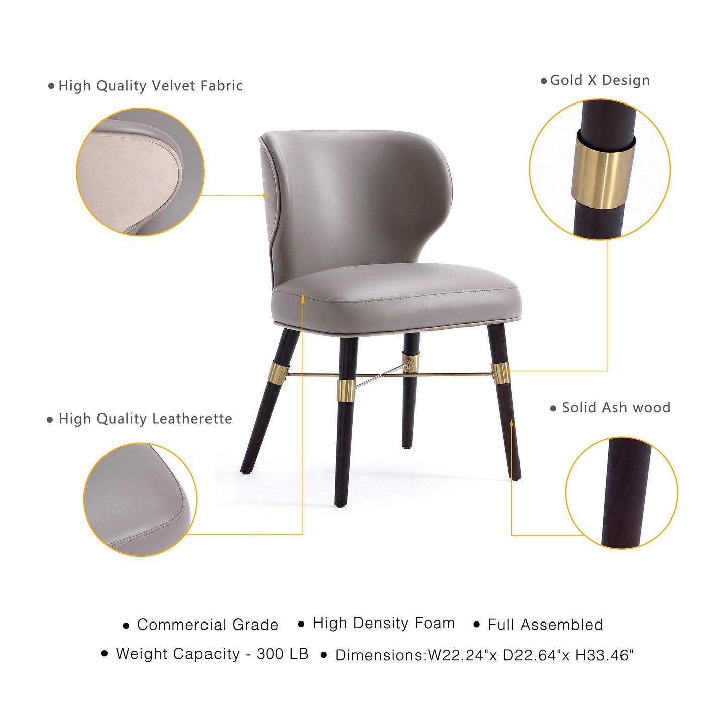 Manhattan Comfort Modern Strine Dining Chair Upholstered in Velvet and Leatherette with Solid Wood Legs in Dark Taupe DC045-DT