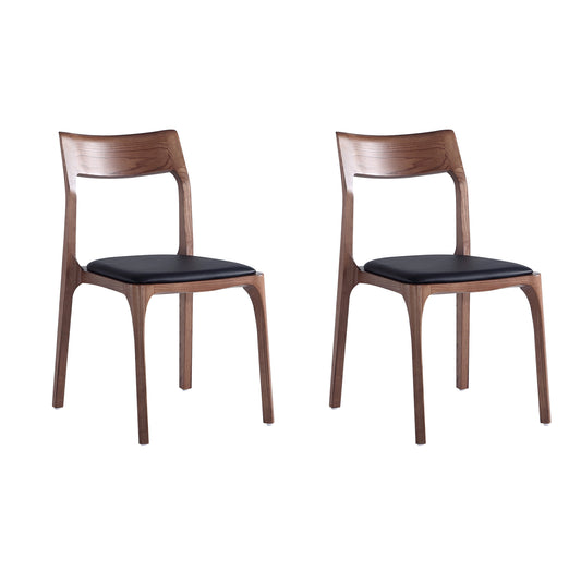 Manhattan Comfort Modern Moderno Stackable Dining Chair Upholstered in Leatherette with Solid Wood Frame in Walnut and Black- Set of 2 DC070-BK