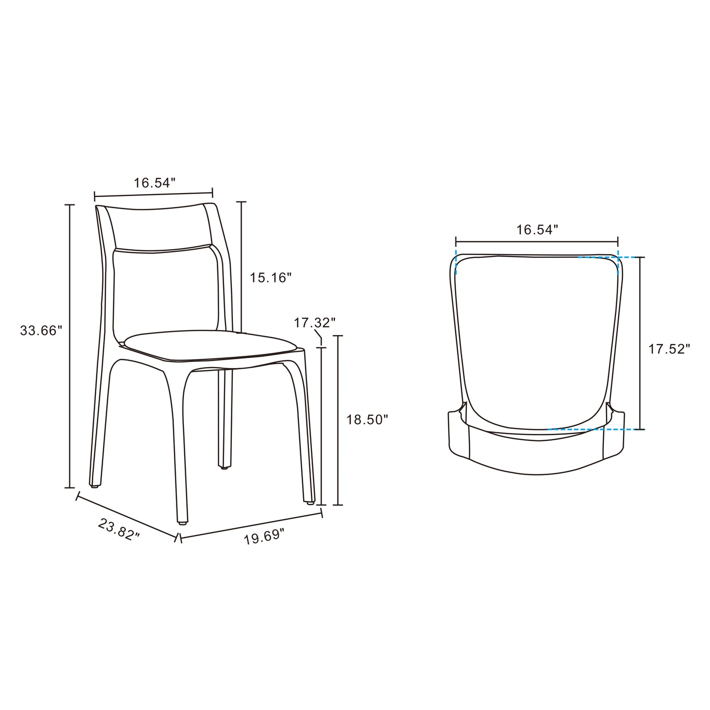 Manhattan Comfort Modern Moderno Stackable Dining Chair Upholstered in Leatherette with Solid Wood Frame in Walnut and Black- Set of 2 DC070-BK