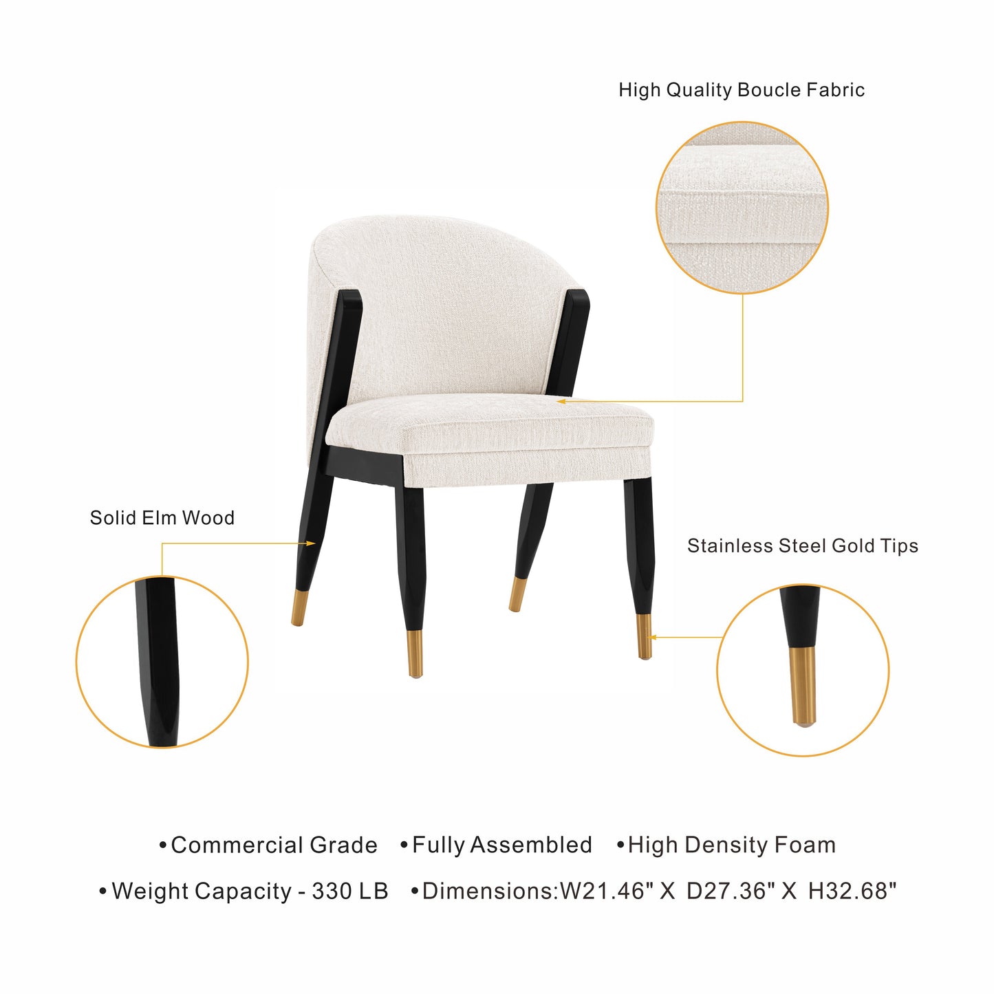 Manhattan Comfort Modern Ola Chenille Dining Chair in Cream DC075-CR