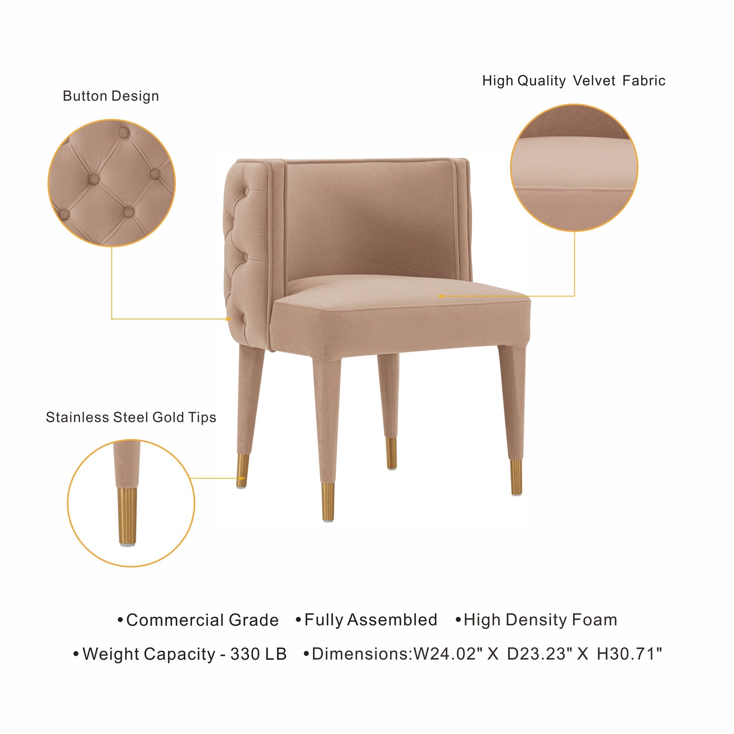 Manhattan Comfort Modern Maya Tufted Velvet Dining Chair in Nude DC079-ND